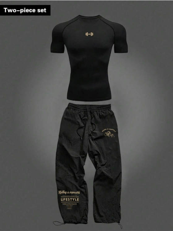 Summer Gym Attire Gym Outfit Set Pants Set Activewear Set Two-Piece Set Gym Set Workout Set Compression Shirt Men