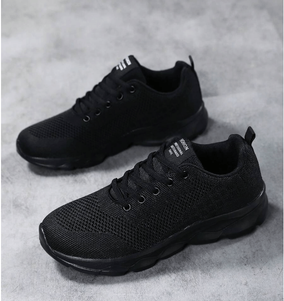 Women's Black Casual Sneakers, Slip-On Mesh Fabric Fitness Running Shoes,