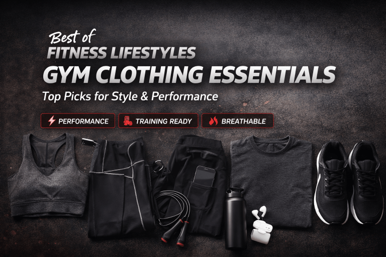 Essential gym gear flat lay