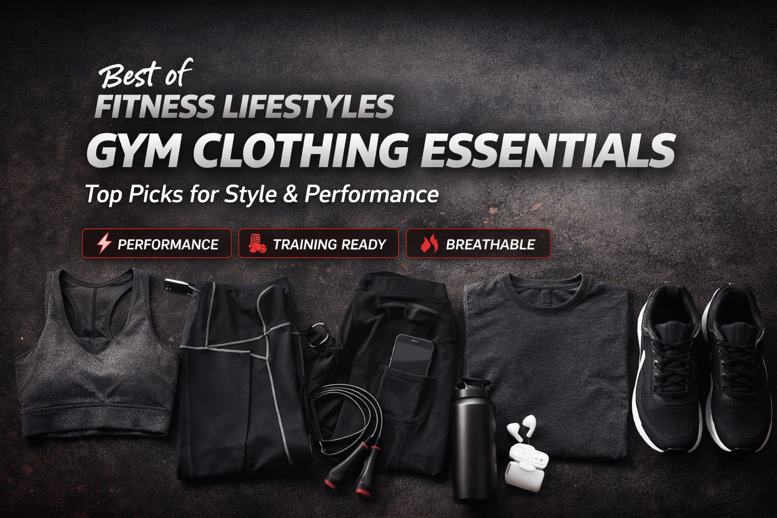 Essential gym gear flat lay